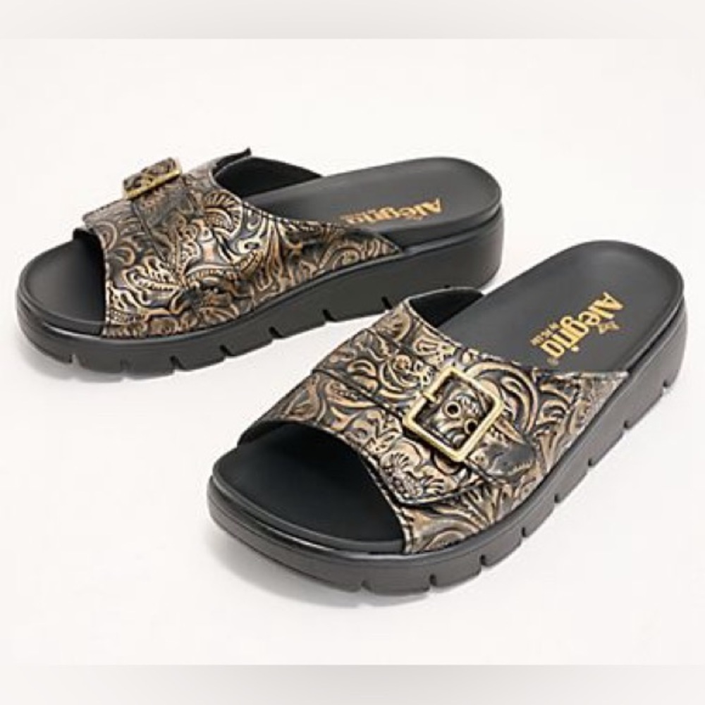 Alegria Janey Bronze Swell Adjustable Slide Sandals EU 38 US 8/8.5